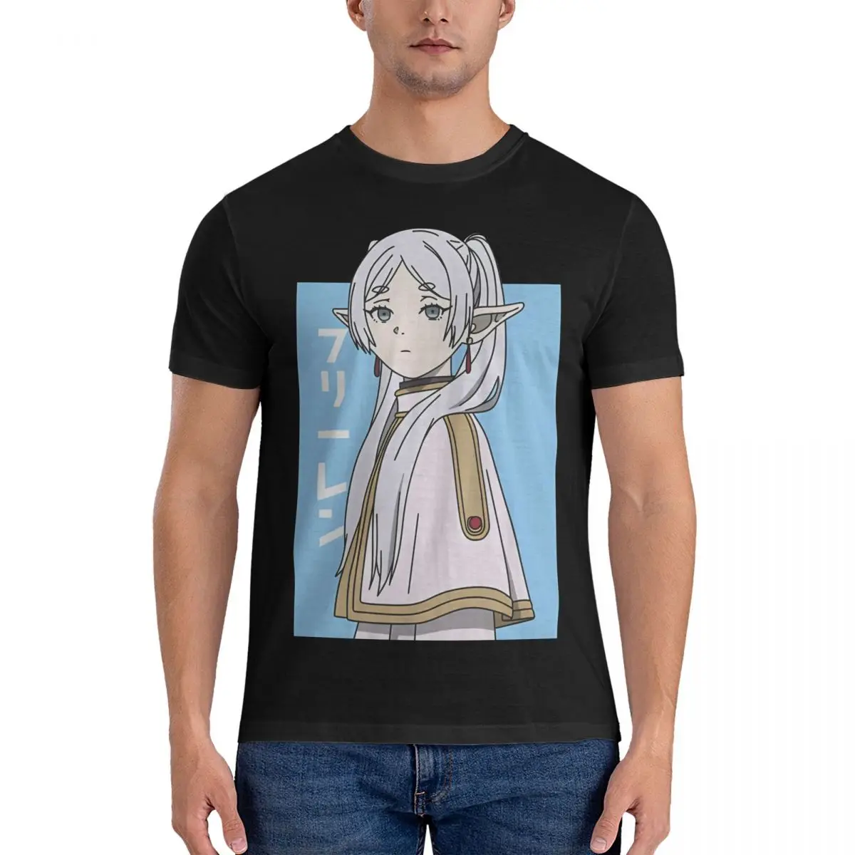 Cute Frieren With Japanese Text Fun 100% Cotton T Shirt Short